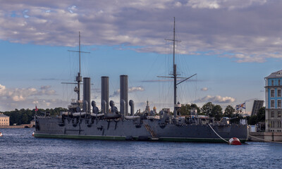 Historic Warship on River