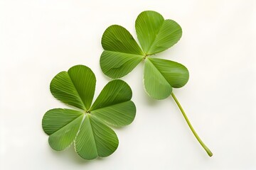 Close up of a Fresh Green Clover Leaf with Three Distinct Segments on a White Background