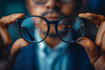 man in optics choosing glasses