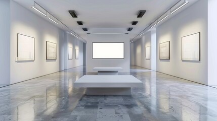 Modern Art Gallery Contemporary Sculpture Exhibition in Elegant Viewing Room with Soft Lighting and...