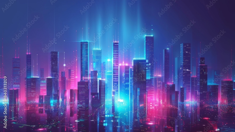 Poster big data connection technology. cityscape telecommunication and communication network concept.