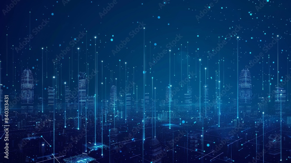 Leinwandbilder big data connection technology. cityscape telecommunication and communication network concept.