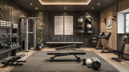 Elite Athlete's Personal Sanctuary Home Gym with HighEnd Equipment Trophies and Motivational Posters for Peak Performance and Success