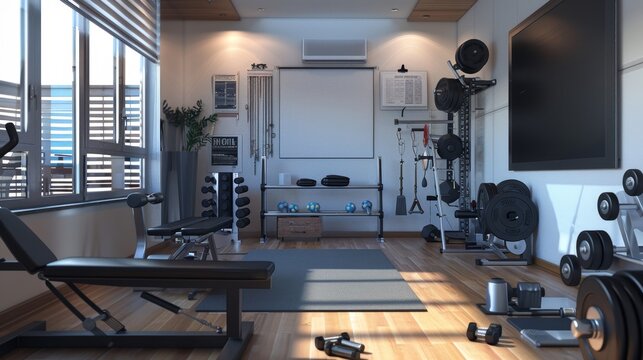 Elite Athlete's Personal Sanctuary Home Gym with HighEnd Equipment Trophies and Motivational Posters for Peak Performance and Success