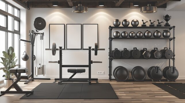 Elite Athlete's Personal Sanctuary Home Gym with HighEnd Equipment Trophies and Motivational Posters for Peak Performance and Success