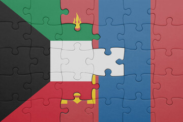 puzzle with the colourful national flag of mongolia and flag of kuwait .