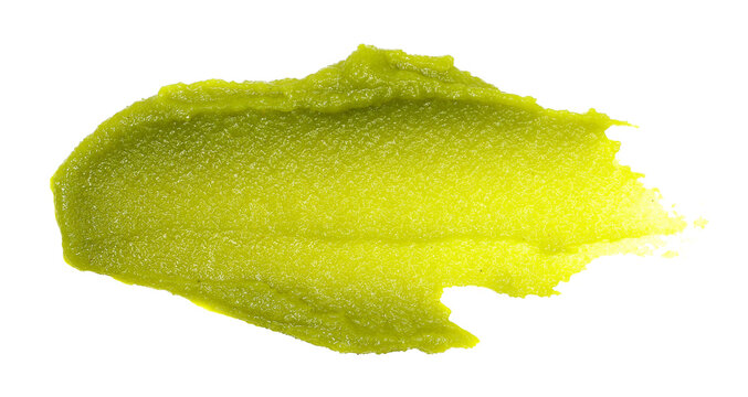 Wasabi paste spread isolated on white, top view, clipping