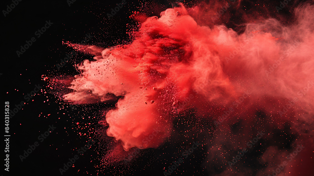 Aufkleber high-speed capture of a vibrant red powder explosion, creating a dynamic contrast on black