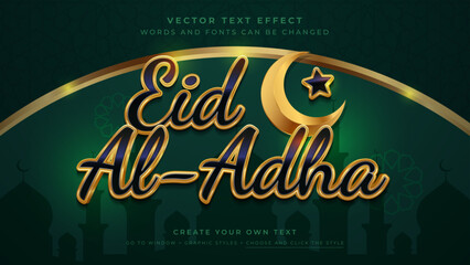 Eid Al Adha Festive Islamic Greeting Text Effect, Vector Graphic Style