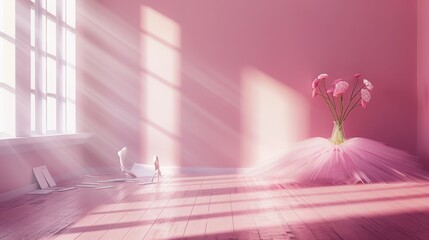 Graceful Ballerina Elegant Rehearsal Space with Pointe Shoes Tutu and Barre Professional Dance Studio Stock Photo
