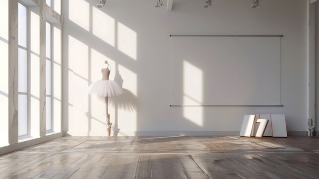 Graceful Ballerina Elegant Rehearsal Space with Pointe Shoes Tutu and Barre Professional Dance Studio Stock Photo - Powered by Adobe