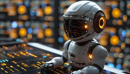 KYC and Artificial Intelligence, A robot analyzing customer data with KYC flags highlighted.