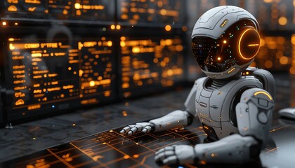 KYC and Artificial Intelligence, A robot analyzing customer data with KYC flags highlighted.