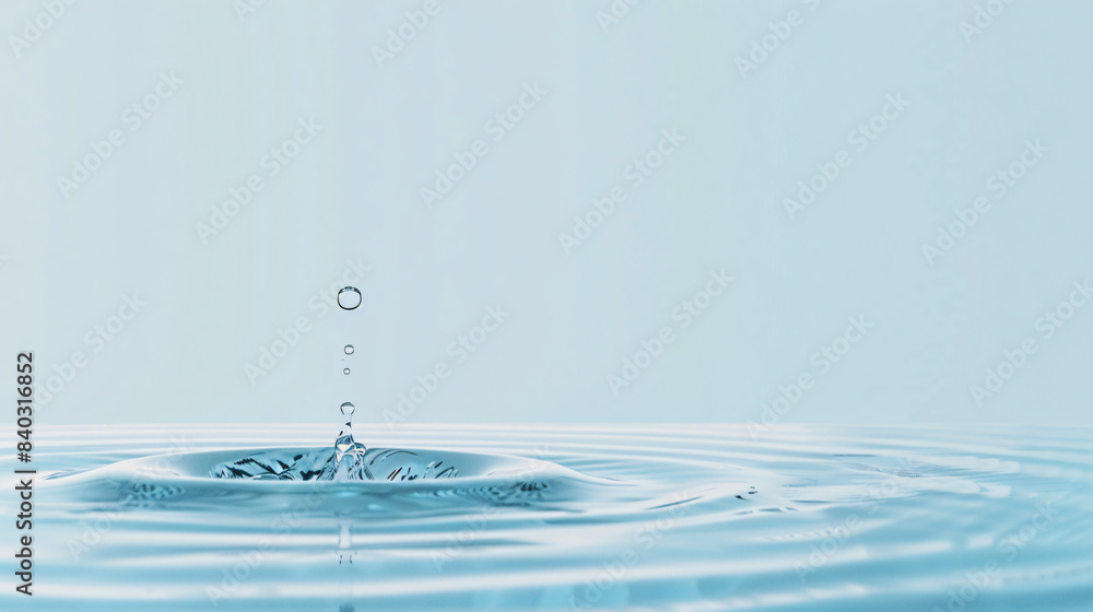 Poster close-up of a pristine water droplet creating ripples on a tranquil surface