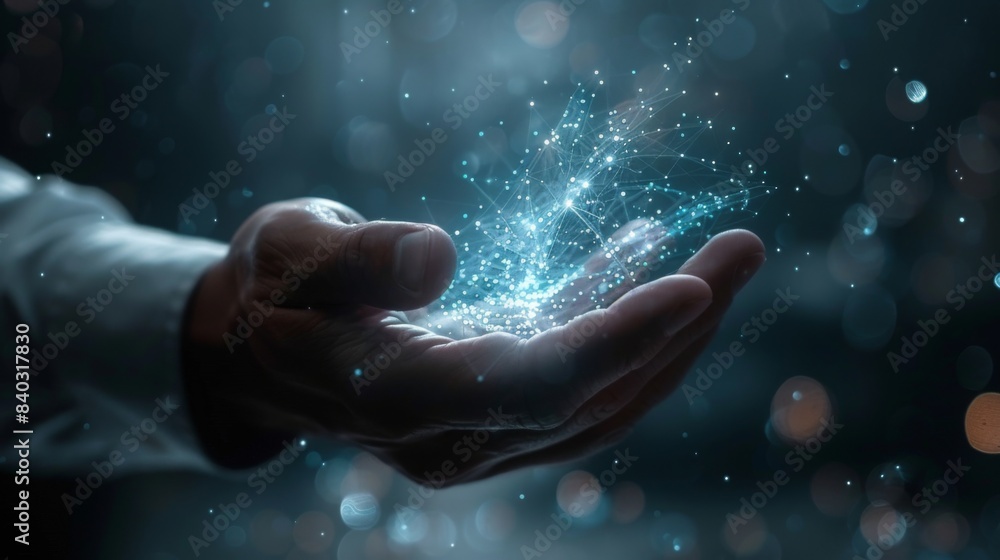 Aufkleber businessman hand show of digital data network transformation for next generation technology on cyber