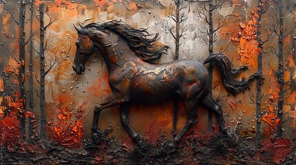 abstract paintings metal elements textures horses animals modern art etc.image illustration