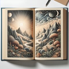 open book on white background, top view