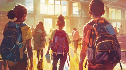school children walk to their classes, back to the school theme