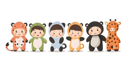 Adorable Costumed Children Enjoying Whimsical Animal Themed Dress Up Adventure