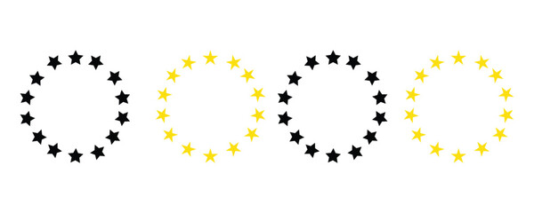 Golden star vector icons. Yellow stars in the form of a circle with white background