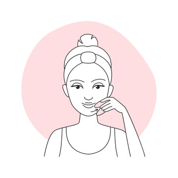 woman touching face pink background clip art preview