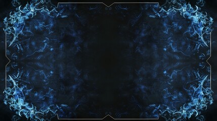 A blues and whites frame for a card for a card game with a black background.