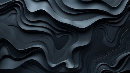 Obraz premium A paper cut 3D topographic background, black and gray gradient, dark colors.