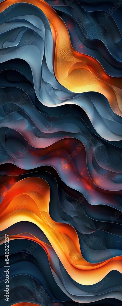 Poster abstract fluid waves with vibrant orange, red, and blue tones creating a dynamic and mesmerizing vis