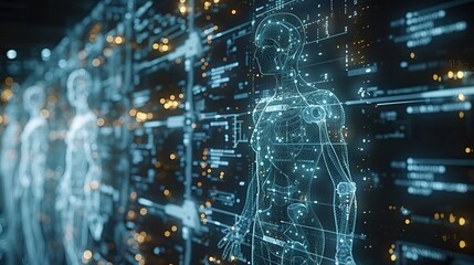 the doctor of the future medical report about the health of a patient on a three dimensional screen with medical interface analysis of data telemedicine computer scan of a person disease.stock image