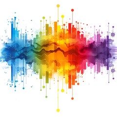 Fototapeta premium Vibrant abstract digital art with colorful geometric shapes and dynamic patterns, representing sound waves and visual creativity.