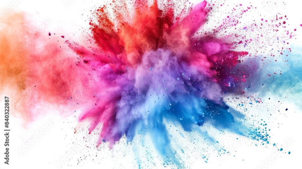 Aufkleber colored powder explosion on white background. abstract closeup dust on backdrop. colorful explode.