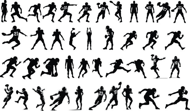 Dynamic American Football Player Silhouettes in Vector Format