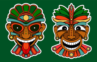 Hand Drawn Traditional Tiki Mask Sticker Illustration