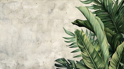 Tropical trees and leaves - 3d wallpaper - wallpaper mural- 3D illustration. AI generated illustration