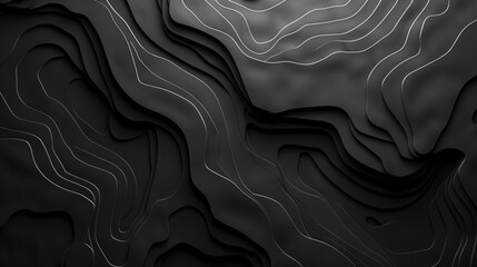 A paper cut 3D topographic background, black and gray gradient, dark colors.