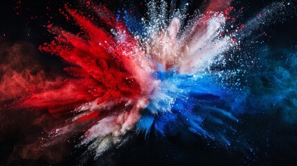 colorful russian flag white blue red color holi paint powder explosion isolated on black background. russia ukraine conflict war freedom concept
