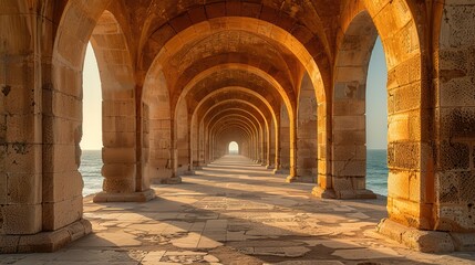 arches corridor in abu tig marina.image illustration