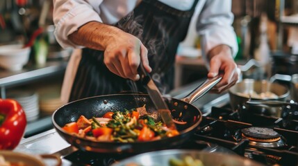 Fototapeta premium A chef preparing a fusion dish that combines elements from multiple culinary traditions