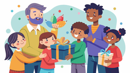 Celebrating Fatherhood With Diverse Kids , Diverse Kids Giving Gift to Father