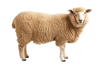A fluffy brown sheep standing isolated on transparent background. Idea for agricultural and farm-related visuals.