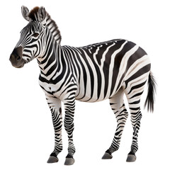 Fototapeta premium Elegant zebra standing against a white background, showcasing its unique black and white stripes in a side profile view.