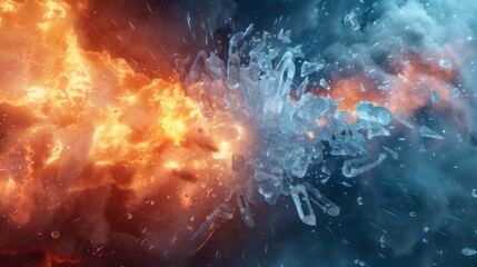 Fototapeta premium Fire and ice slices explosion