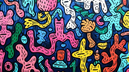 Retro colorful flowers and clouds pattern illustration poster background