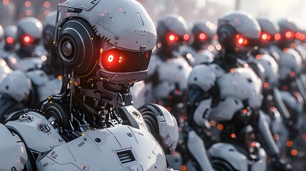 Fototapeta premium Commanding general leading an advanced,technologically-superior army into a dramatic,cinematic battle