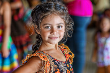 Fototapeta premium Little Girl Participating in a Folk Dance Class