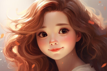 Fototapeta premium Enjoy an adorable anime girl image with a beautiful smile and face.