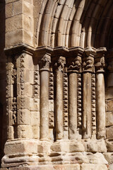 Plasencia (Cáceres) Spain. Architectural detail of the columns of the entrance arch to the old...