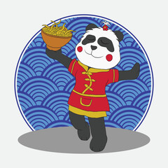 illustration of a panda holding a bowl of noodles