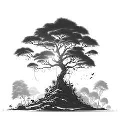 A tree design drawing graphic with a large root Illustrative optimized eyecatching engaging.