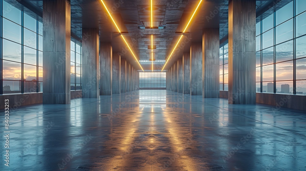 Poster the background of a car presentation is a d rendering of modern architecture with an empty concrete 